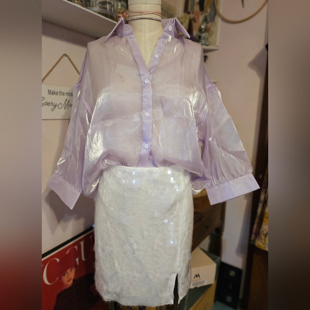 AKIRA White Sequin Mini Pencil Skirt